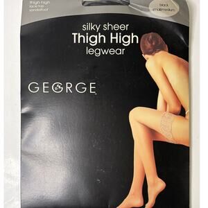 NEW Vintage George Thigh High Pantyhose Black Size Small Medium Lycra Lace Top